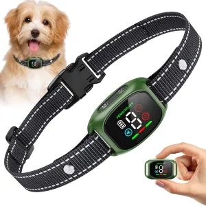 Bark Collars for Small Medium Dogs, Dog Bark Collar, Thunbest No Shock Anti Barking Collar – 4 Modes & 8 Sensitivity Levels – IP67 Waterproof, Rechargeable, Magnetic Charging Green