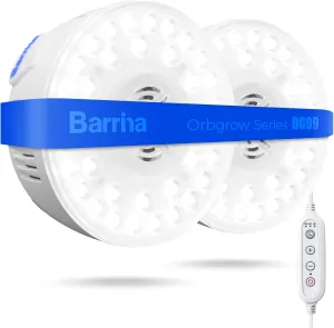 Barrina Orbgrow OG09 Puck Grow Light, 5000K 18W(2 x 9W, 270 Watt Equiv), Full Spectrum Plant Light for Indoor Plants, Magnetic & Linkable with Timer, 5 Levels Dimmable for Plant Shelf, 2 Packs