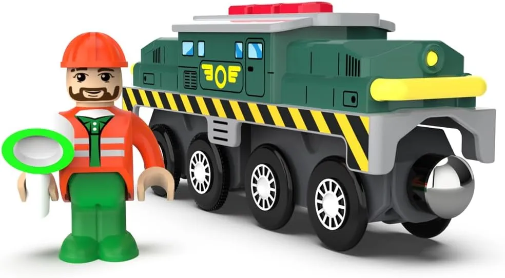 Battery Operated Action Locomotive Train (Magnetic Connection)- Powerful Engine Bullet Train Set Compatible with Thomas, Brio, Chuggington - Train Toys for Toddlers