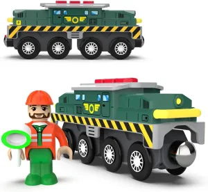 Battery Operated Action Locomotive Train (Magnetic Connection)- Powerful Engine Bullet Train Set Compatible with Thomas, Brio, Chuggington - Train Toys for Toddlers