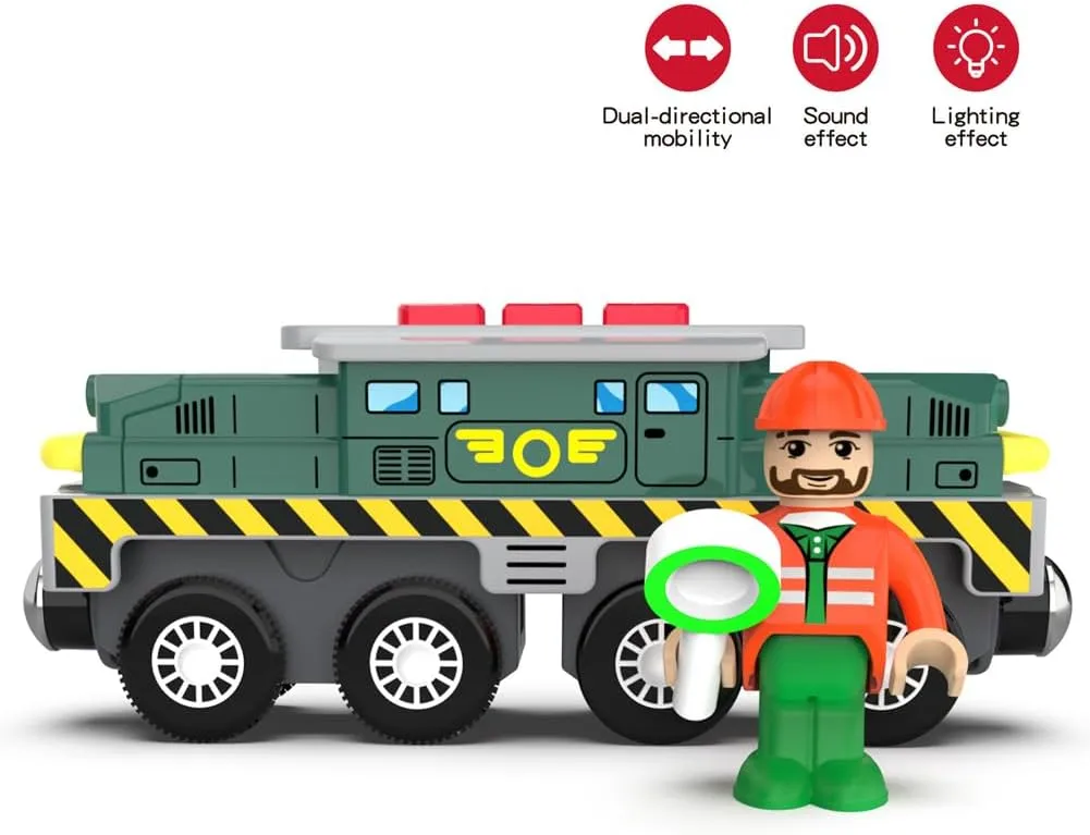 Battery Operated Action Locomotive Train (Magnetic Connection)- Powerful Engine Bullet Train Set Compatible with Thomas, Brio, Chuggington - Train Toys for Toddlers