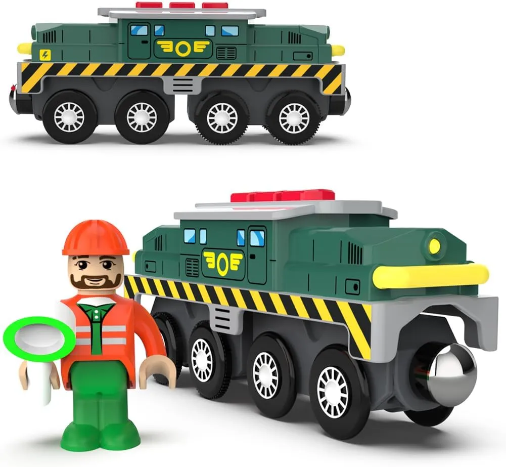 Battery Operated Action Locomotive Train (Magnetic Connection)- Powerful Engine Bullet Train Set Compatible with Thomas, Brio, Chuggington - Train Toys for Toddlers