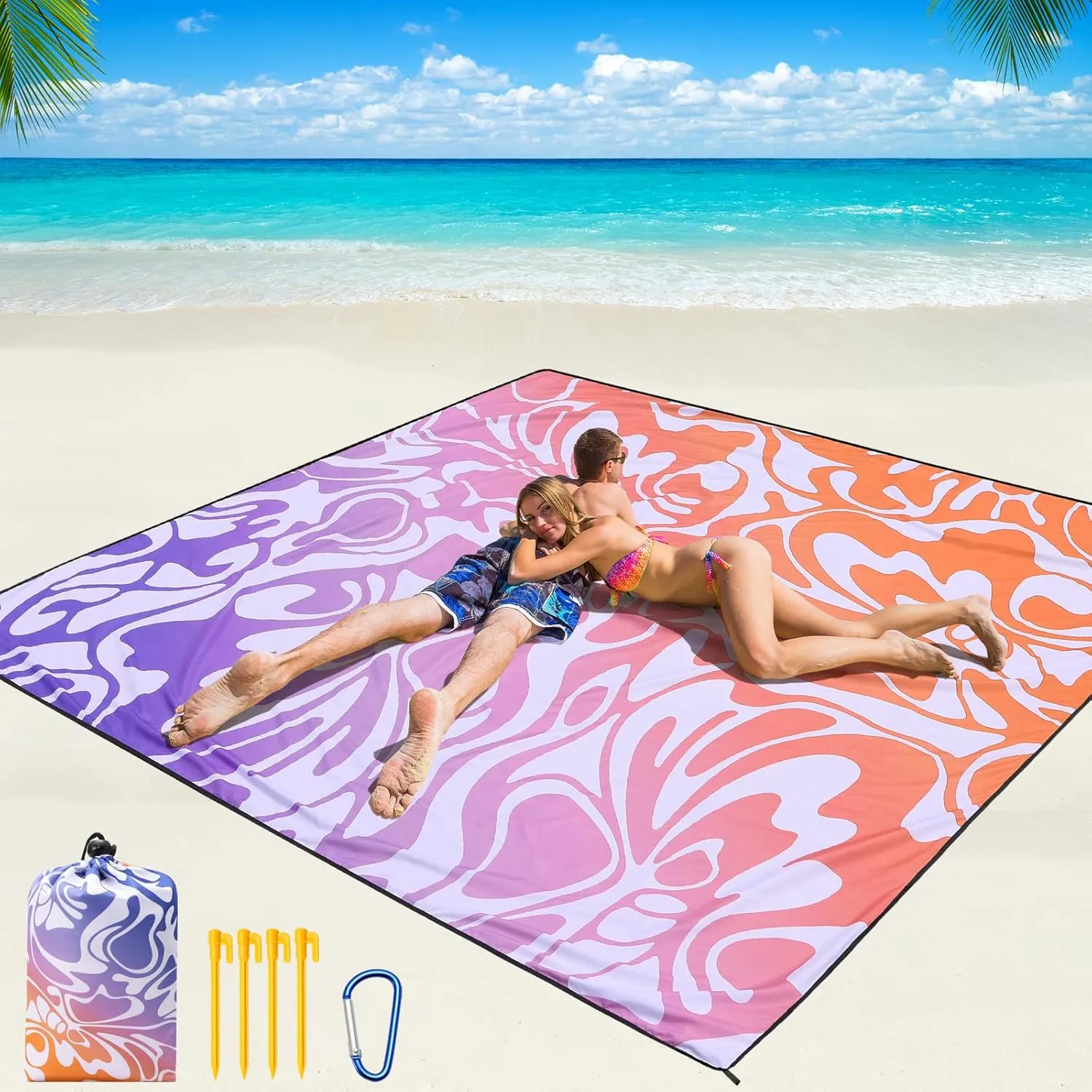 Beach Blanket Waterproof Sandproof Beach Mat 79" X 83" /10'x9'for 2-8 Adults Quick Drying Outdoor Picnic Mat Beach Accessories for Travel, Camping, Hiking