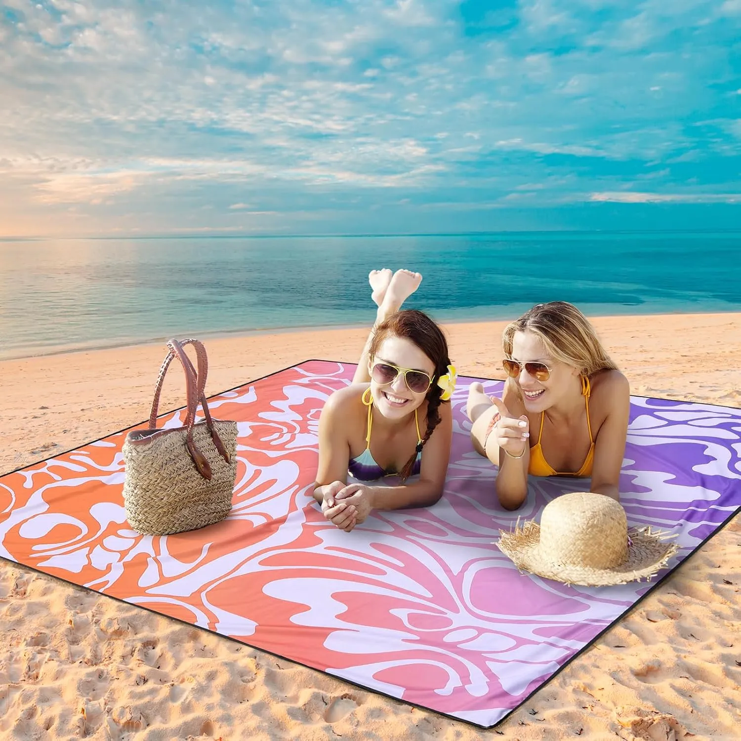 Beach Blanket Waterproof Sandproof Beach Mat 79" X 83" /10'x9'for 2-8 Adults Quick Drying Outdoor Picnic Mat Beach Accessories for Travel, Camping, Hiking