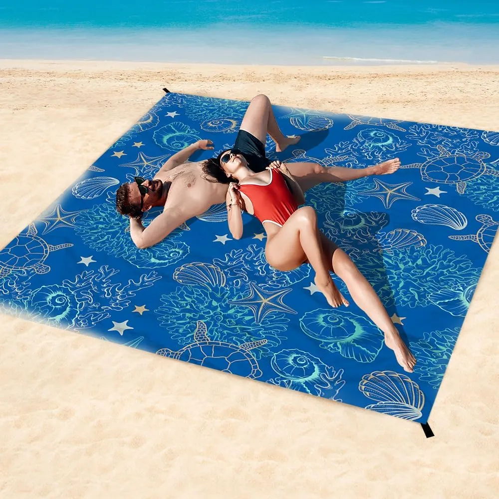 Beach Blanket Waterproof Sandproof Oversized, Extra Large Beach Mat 79" X 87"/110"x118" for 1-8 Adults Sand Free, Quick Drying Durable Outdoor Picnic Mat for Beach Travel Camping Hiking