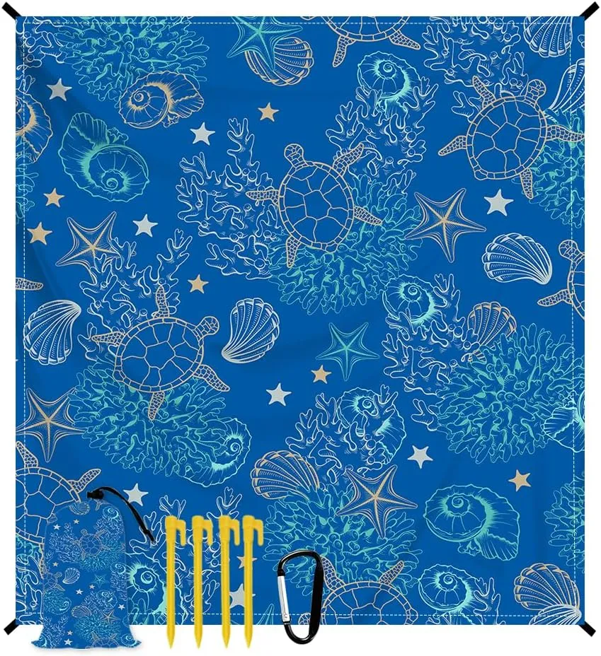 Beach Blanket Waterproof Sandproof Oversized, Extra Large Beach Mat 79" X 87"/110"x118" for 1-8 Adults Sand Free, Quick Drying Durable Outdoor Picnic Mat for Beach Travel Camping Hiking