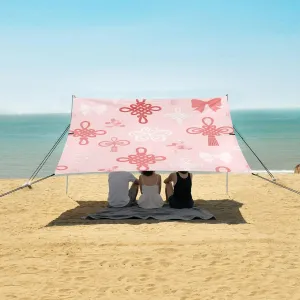 Beach Shade Tent with UPF50  UV Protection,Red Chinese Knotting and Bow Lightweight Camping Sun Shelter for Outdoor,Camping Trips, Fishing, Backyard,Picnics,Easy Set Up and Carry 9x10.5 FT