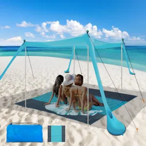 Beach Tent, Beach Canopy Tent Sun Shade with Beach Blanket, Beach Tent Sun Shelter 11x11 FT with UPF 50  UV Protection, Beach Sun Shade for Beach, Camping, Backyard and Picnics