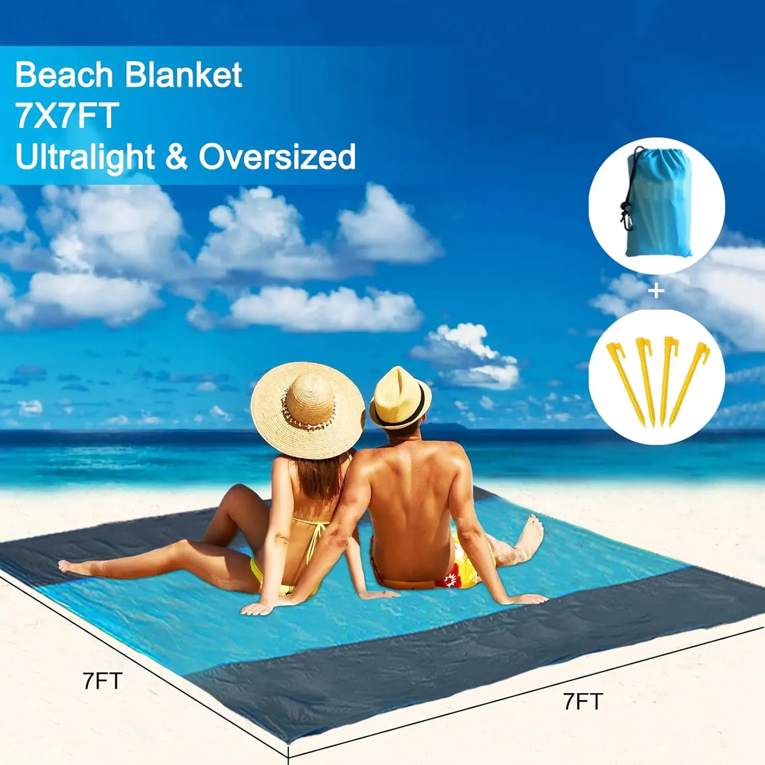 Beach Tent, Beach Canopy Tent Sun Shade with Beach Blanket, Beach Tent Sun Shelter 11x11 FT with UPF 50  UV Protection, Beach Sun Shade for Beach, Camping, Backyard and Picnics
