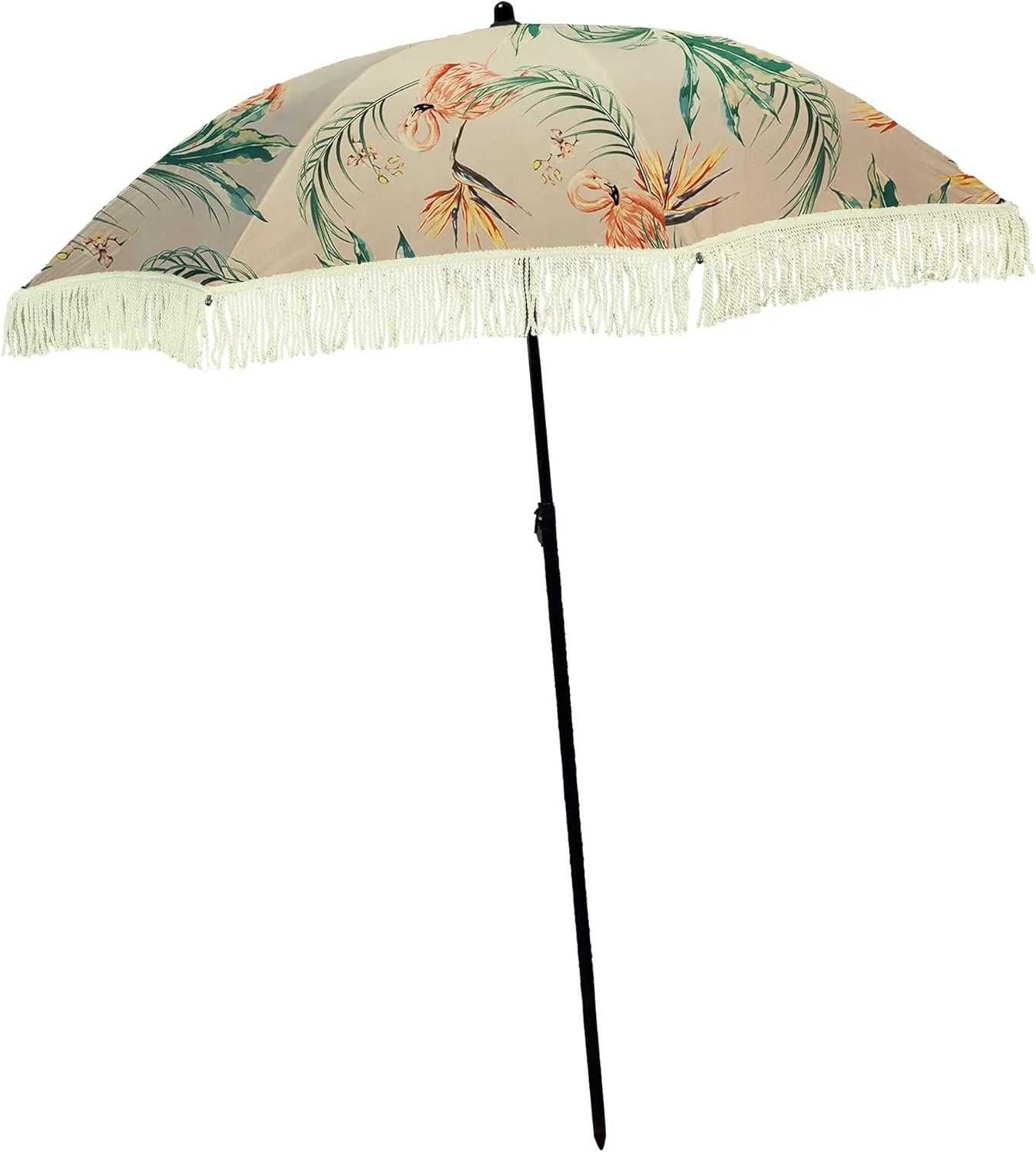 Beach Umbrella for Sand – Best Beach Umbrella Windproof with Sand Anchor Portable Sport Umbrella, Fringe, Denim Beach Umbrella Bag, Features Pointed Bottom & 100% UV Sun Protection – Bahama (Flamingo)