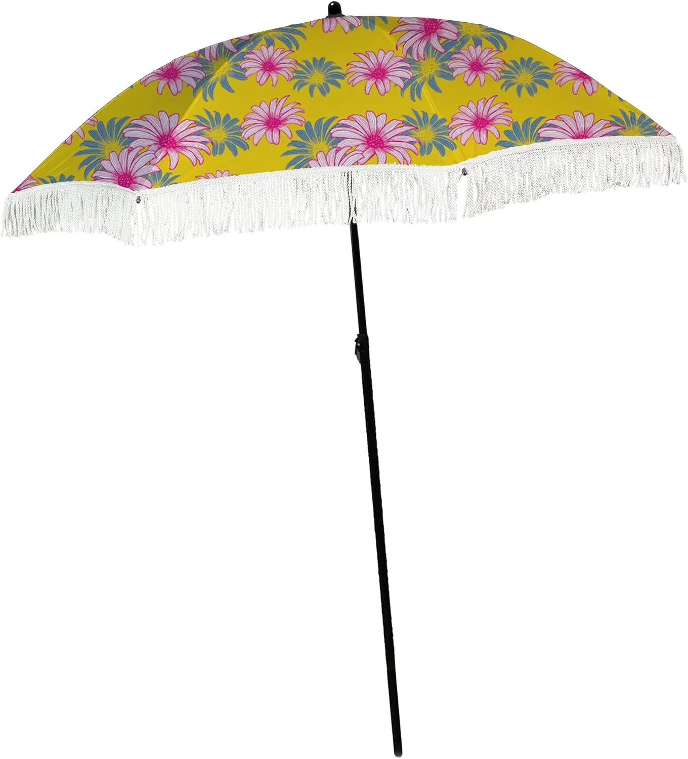 Beach Umbrella for Sand – Best Beach Umbrella Windproof with Sand Anchor Portable Sport Umbrella, Fringe, Denim Beach Umbrella Bag, Features Pointed Bottom & 100% UV Sun Protection – Bahama (Sunny