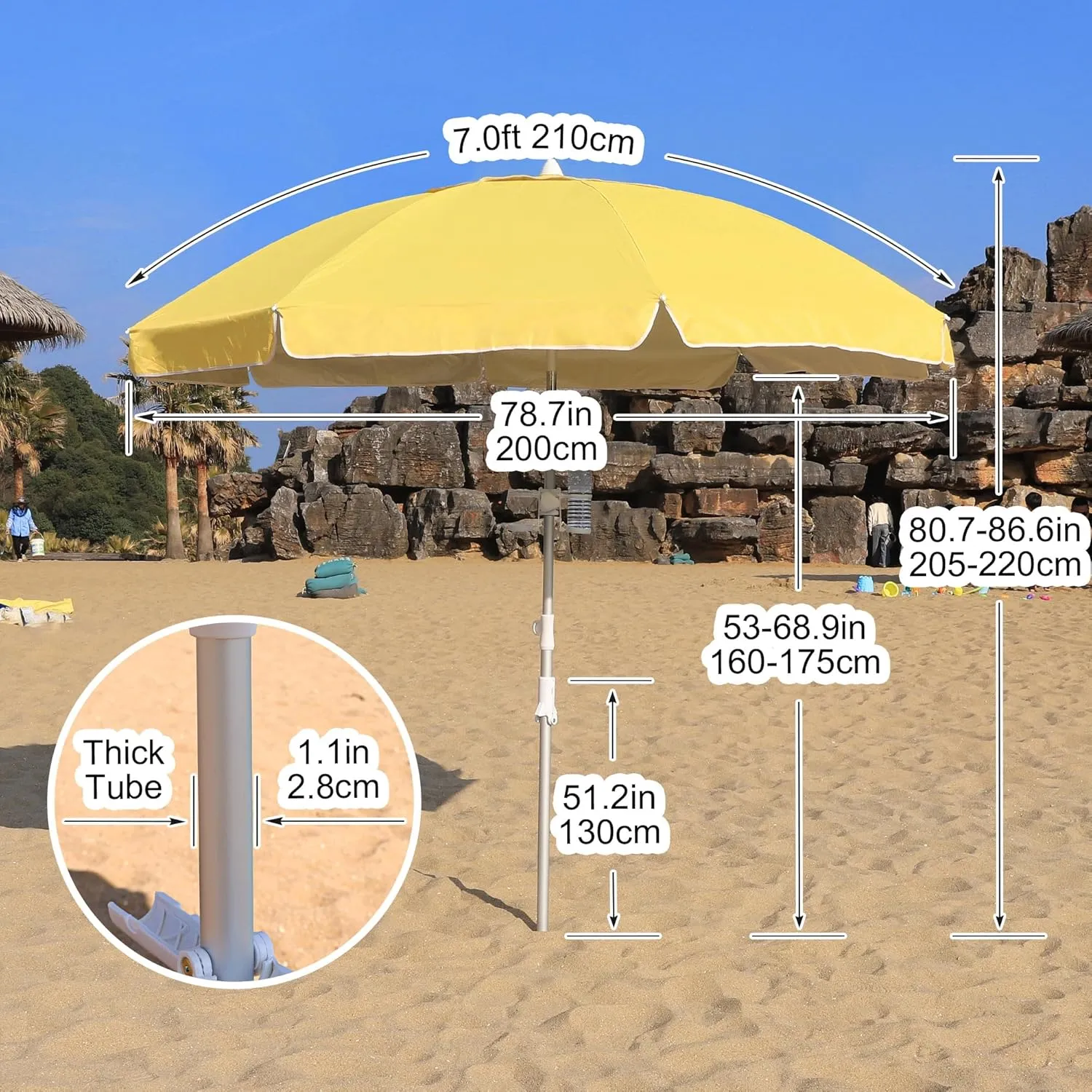 Beach Umbrellas for Sand,Portable Outdoor Windproof Sun Umbrella with Push Button Tilt and Air Vent,UPF 50  PU Coating for Patio Garden Pool Backyard