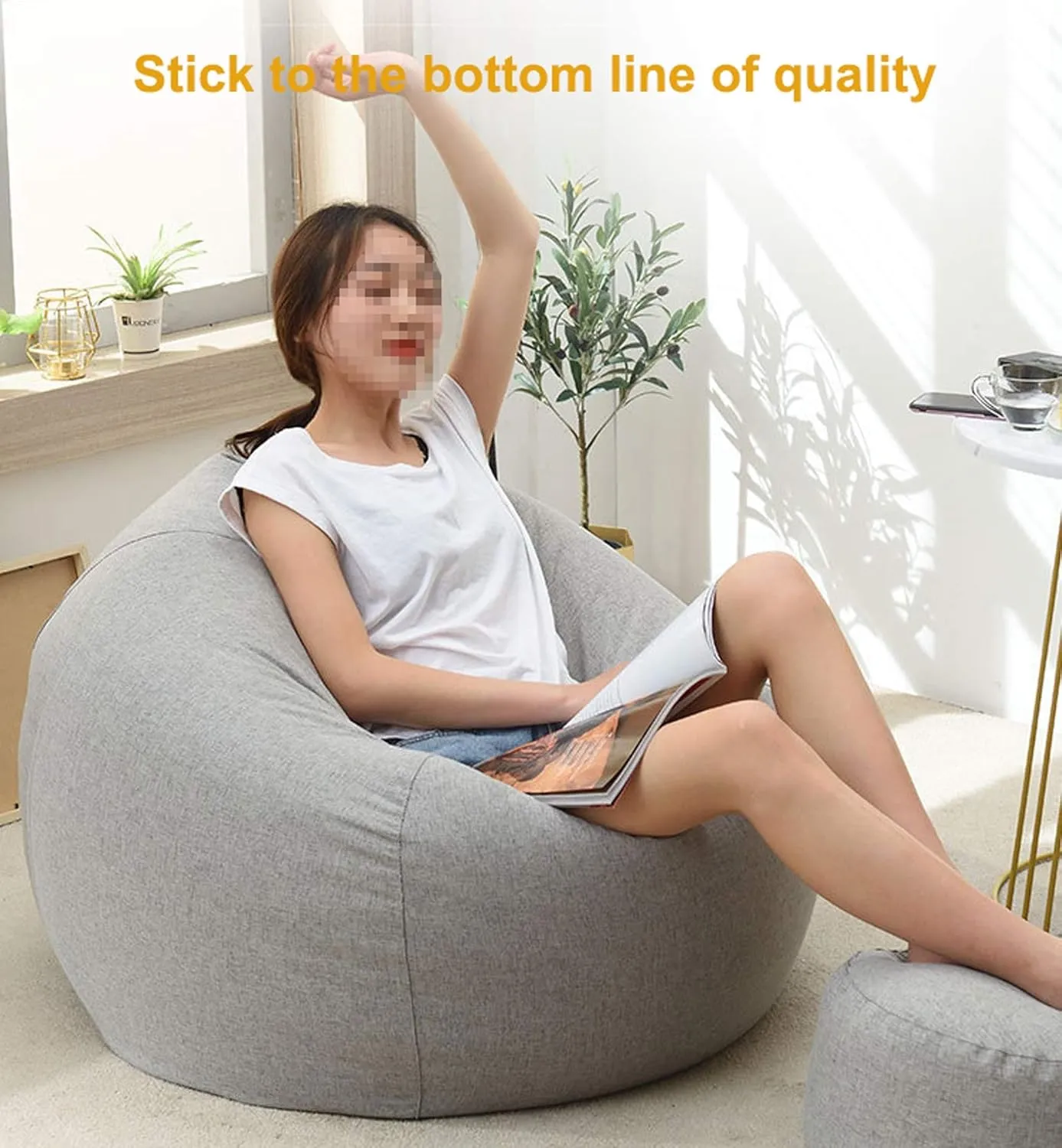 Bean Bag Game Chairs Cover, Without Filler, Comfortable Soft Back Design Complies with Ergonomic Made of Breathable Cotton and Linen Fabric,Light Linen,XL