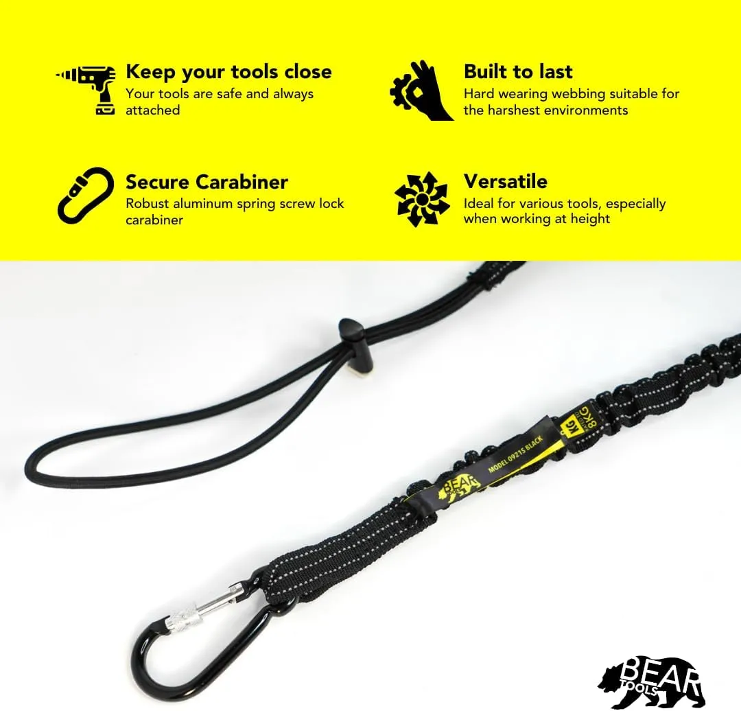 BearTOOLS Tool Lanyard with Single Carabiner and Adjustable Loop End, Standard Length, Maximum Weight Limit 8KG / 17.6lb, Aluminum Screw Lock Carabiner with Shock Cord Stopper, 0923S (3 Pack)