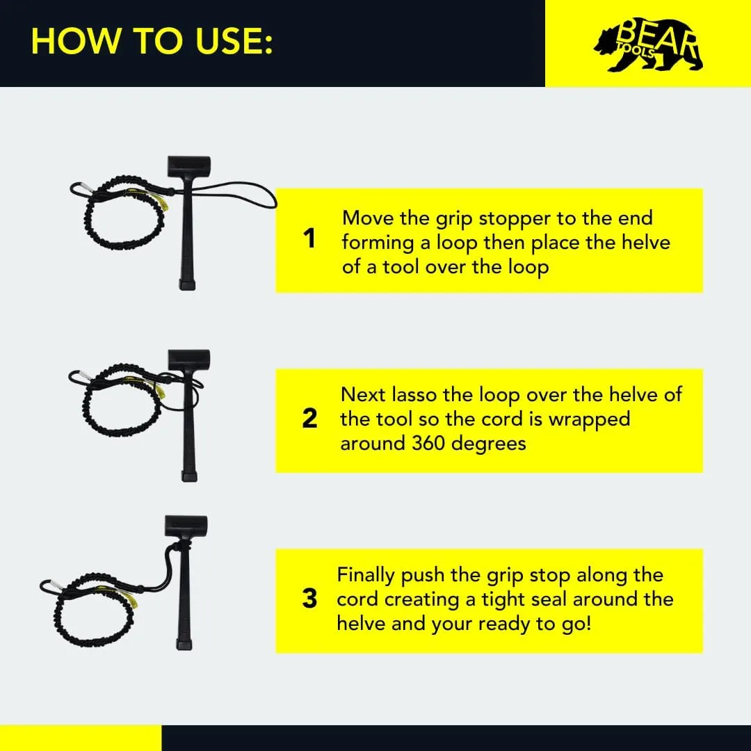 BearTOOLS Tool Lanyard with Single Carabiner and Adjustable Loop End, Standard Length, Maximum Weight Limit 8KG / 17.6lb, Aluminum Screw Lock Carabiner with Shock Cord Stopper, 0923S (3 Pack)
