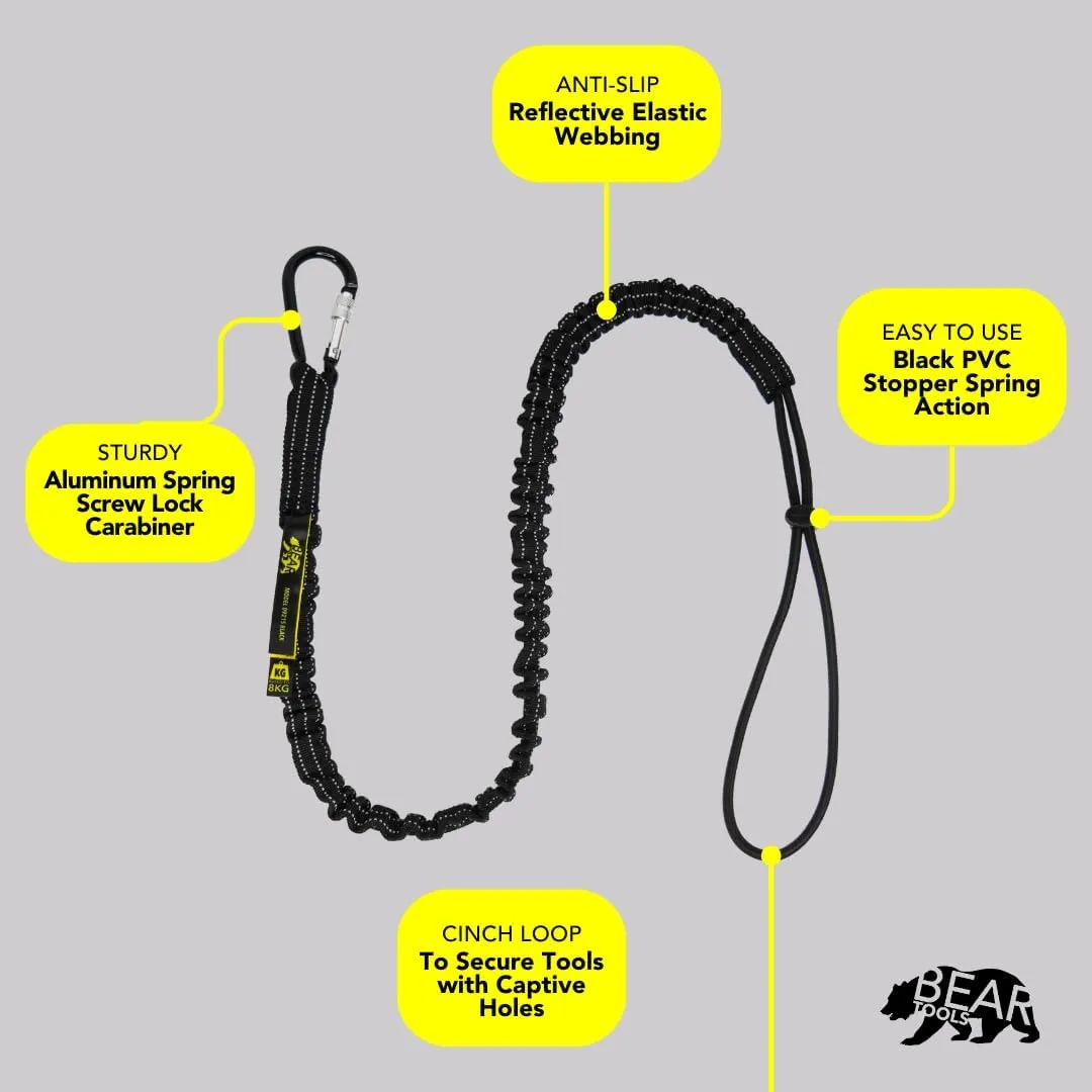 BearTOOLS Tool Lanyard with Single Carabiner and Adjustable Loop End, Standard Length, Maximum Weight Limit 8KG / 17.6lb, Aluminum Screw Lock Carabiner with Shock Cord Stopper, 0923S (3 Pack)
