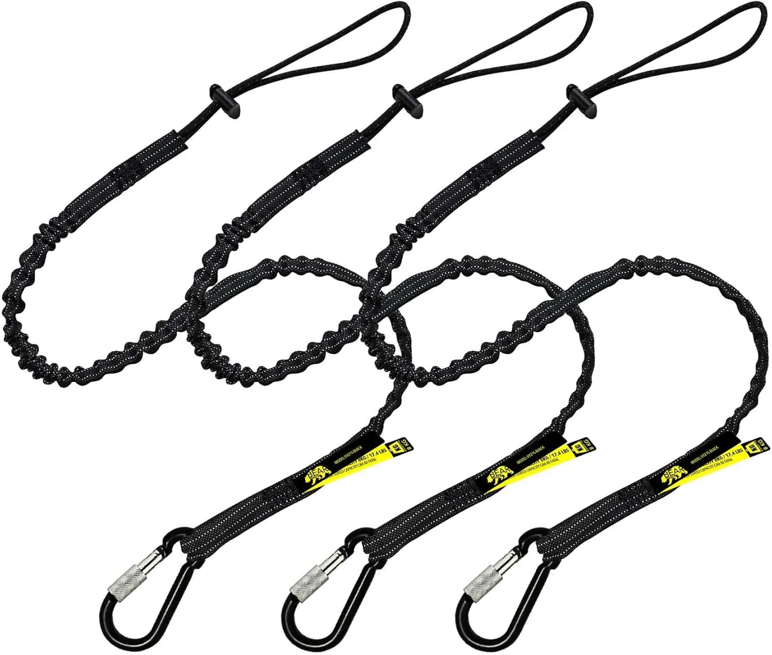 BearTOOLS Tool Lanyard with Single Carabiner and Adjustable Loop End, Standard Length, Maximum Weight Limit 8KG / 17.6lb, Aluminum Screw Lock Carabiner with Shock Cord Stopper, 0923S (3 Pack)