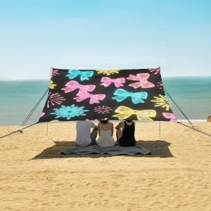 Beautiful Luminous Bows Fireworks Beach Canopy Tent Anti-UV & Wind Resistant, Camping Sun Shelter Easy Setup Portable,Outdoor Shade Tents with Sandbags,Sand Shovels,Ground Pegs & Stability Pole