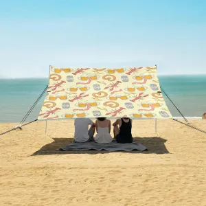 Beer Glasses Lobsters Sausages Beach Camping Tent Sun Shelter for Whole Family, Beach Shade Canopy with UPF50  UV Protection,Easy Set Up and Carry,Outdoor Shade for Trips, Fishing, Backyard Fun