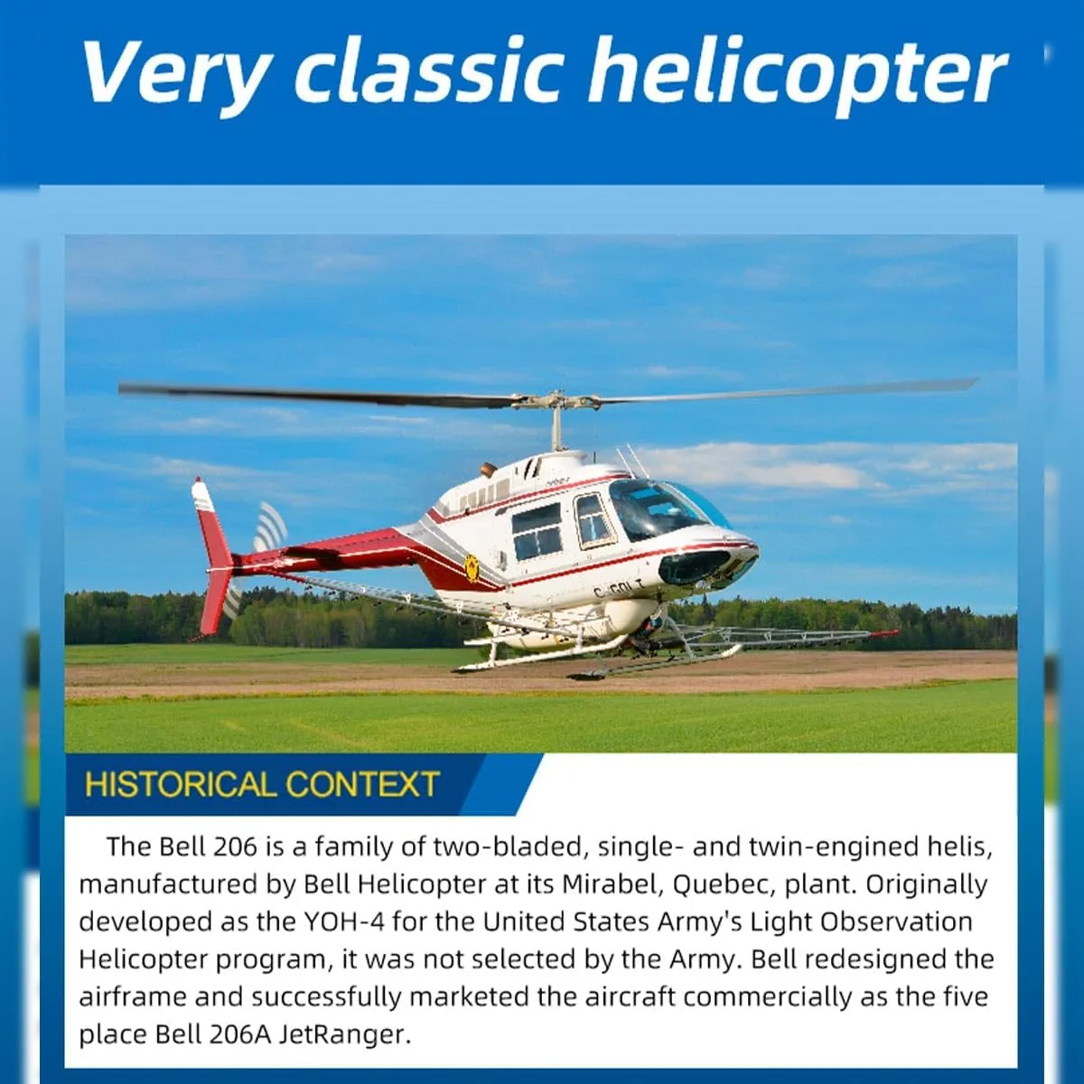 Bell-206-V3 RC Helicopter with GPS Positioning, 470 Class 2.4G 6CH Remote Control Helicopter with H1 Flight Controller, Without Battery Transmitter RC Aircraft Toy Gift -RNP