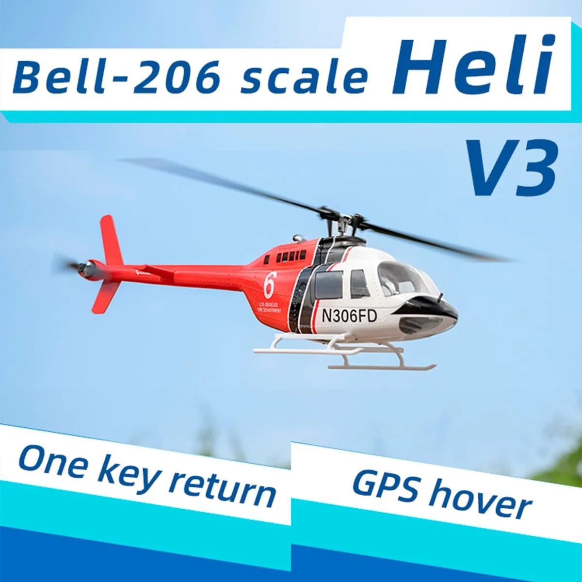 Bell-206-V3 RC Helicopter with GPS Positioning, 470 Class 2.4G 6CH Remote Control Helicopter with H1 Flight Controller, Without Battery Transmitter RC Aircraft Toy Gift -RNP