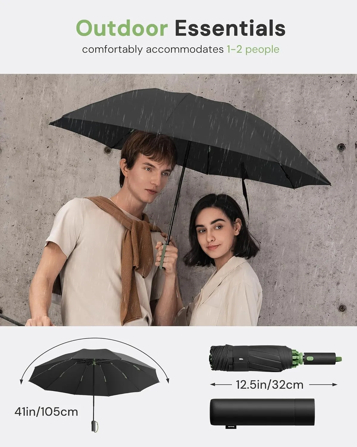 BENEUNDER Travel Compact Umbrellas for Rain - Inverted Reverse Folding - 41in/105cm Heavy Duty Windproof Automatic Umbrellas