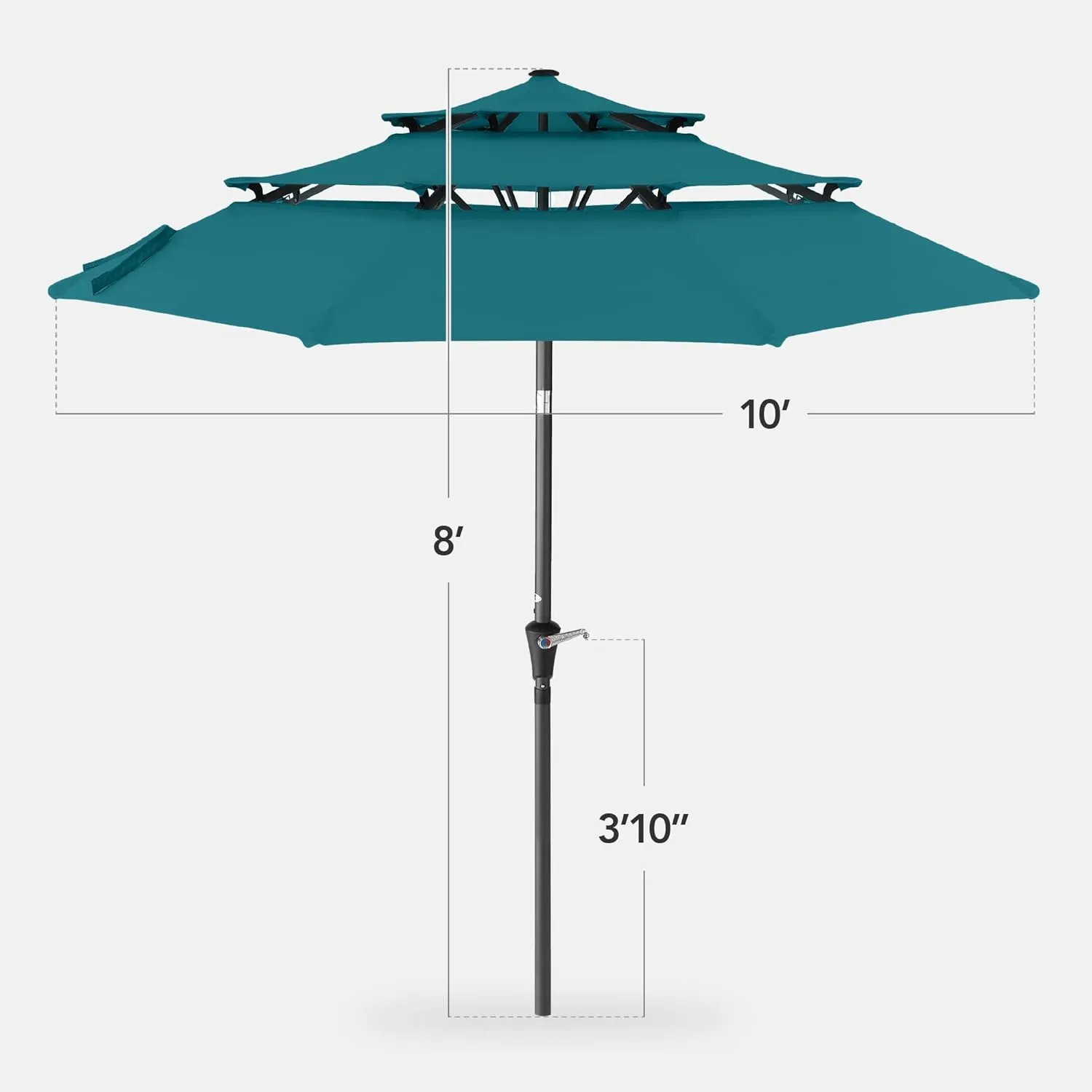Best Choice Products 10ft 3-Tier Market Patio Umbrella, Outdoor Sun Shade with Tilt, Crank Lift, 8 Ribs for Backyard, Deck, Poolside – Cerulean