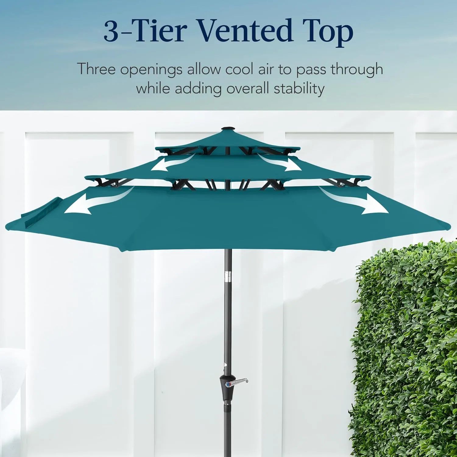 Best Choice Products 10ft 3-Tier Market Patio Umbrella, Outdoor Sun Shade with Tilt, Crank Lift, 8 Ribs for Backyard, Deck, Poolside – Cerulean