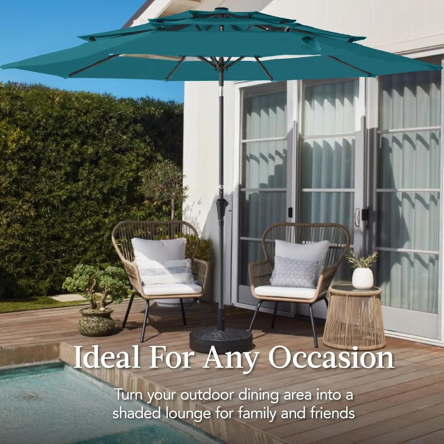 Best Choice Products 10ft 3-Tier Market Patio Umbrella, Outdoor Sun Shade with Tilt, Crank Lift, 8 Ribs for Backyard, Deck, Poolside – Cerulean