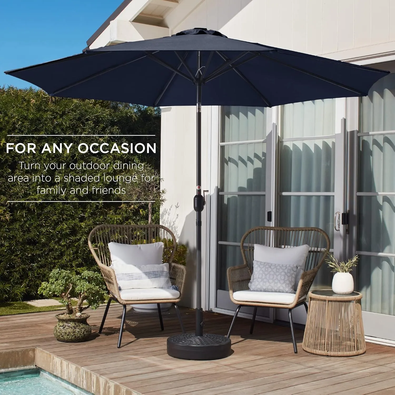 Best Choice Products 10ft Outdoor Steel Polyester Market Patio Umbrella w/Crank, Easy Push Button, Tilt, Table Compatible - Navy Blue