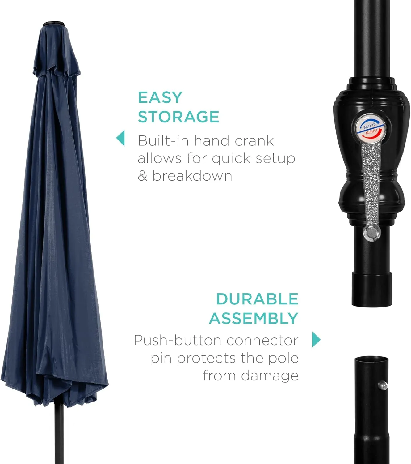 Best Choice Products 10ft Outdoor Steel Polyester Market Patio Umbrella w/Crank, Easy Push Button, Tilt, Table Compatible - Navy Blue
