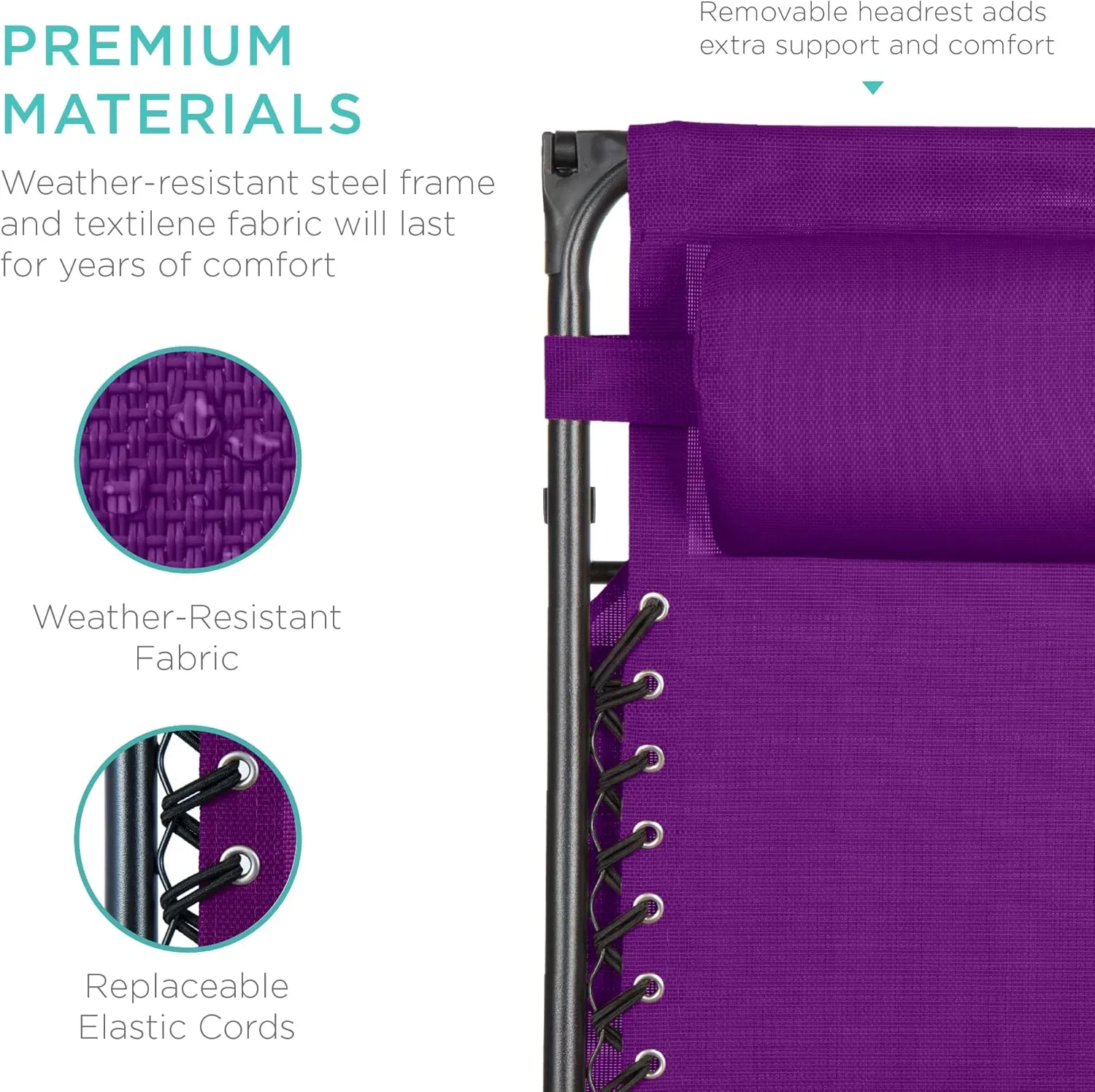 Best Choice Products Folding Zero Gravity Outdoor Recliner Patio Lounge Chair w/Adjustable Canopy Shade, Headrest, Side Accessory Tray, Textilene Mesh - Amethyst Purple