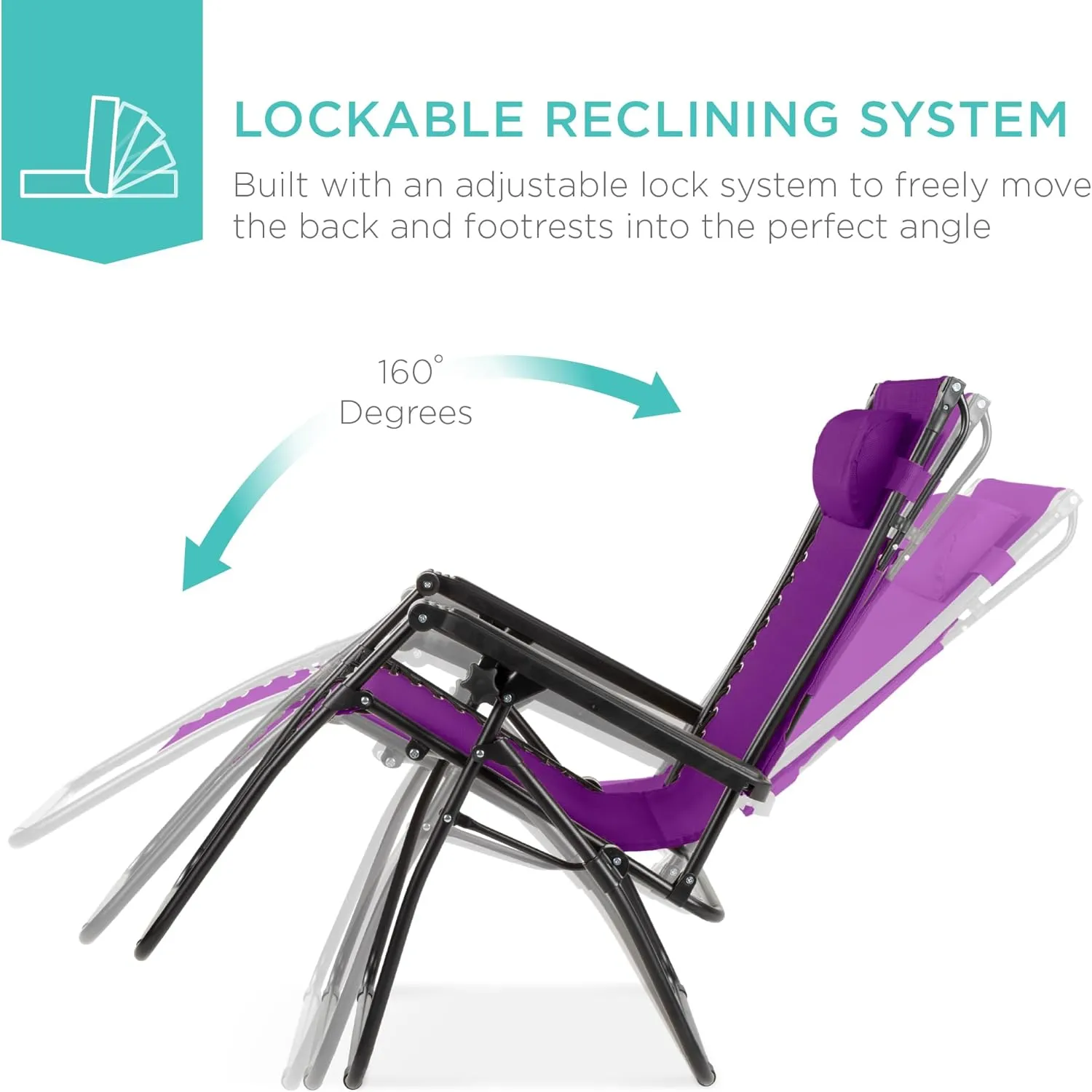 Best Choice Products Folding Zero Gravity Outdoor Recliner Patio Lounge Chair w/Adjustable Canopy Shade, Headrest, Side Accessory Tray, Textilene Mesh - Amethyst Purple