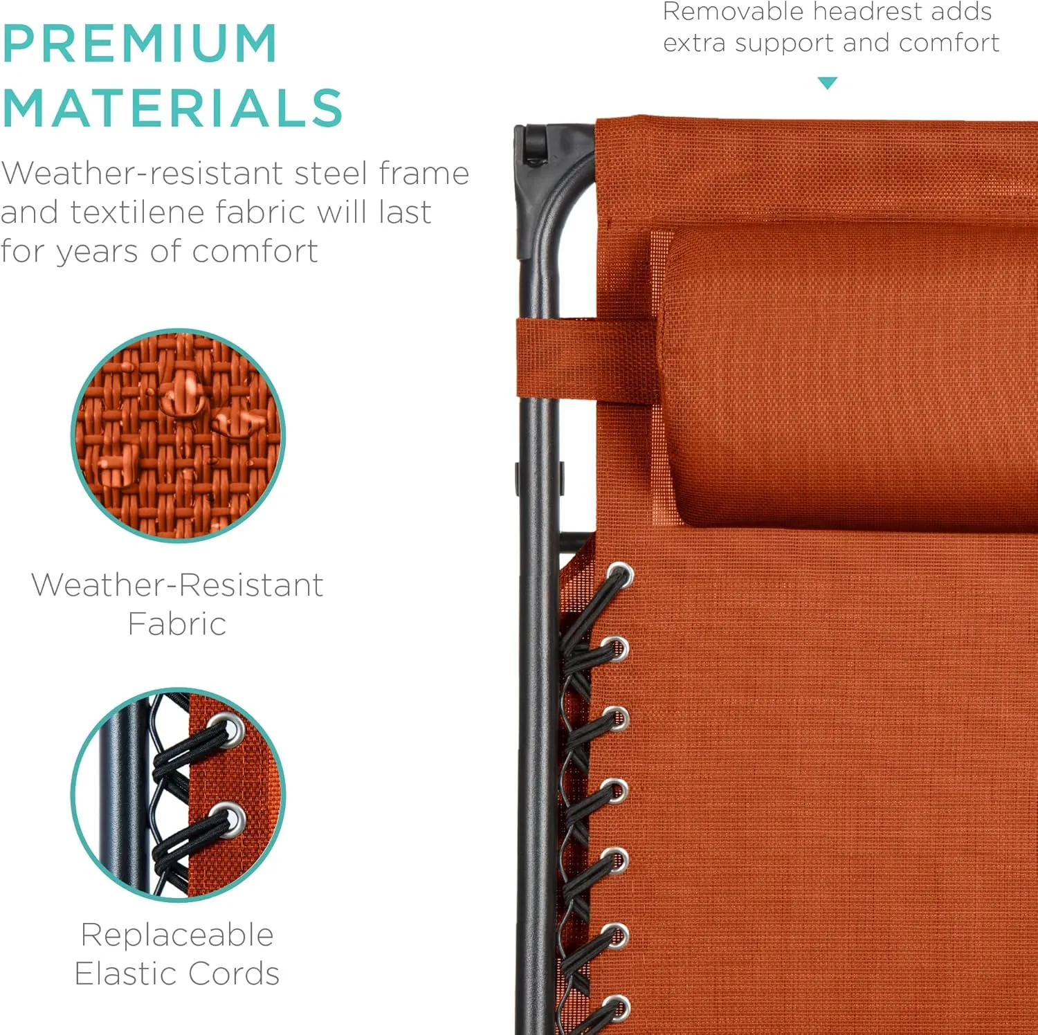 Best Choice Products Folding Zero Gravity Outdoor Recliner Patio Lounge Chair w/Adjustable Canopy Shade, Headrest, Side Accessory Tray, Textilene Mesh - Burnt Orange