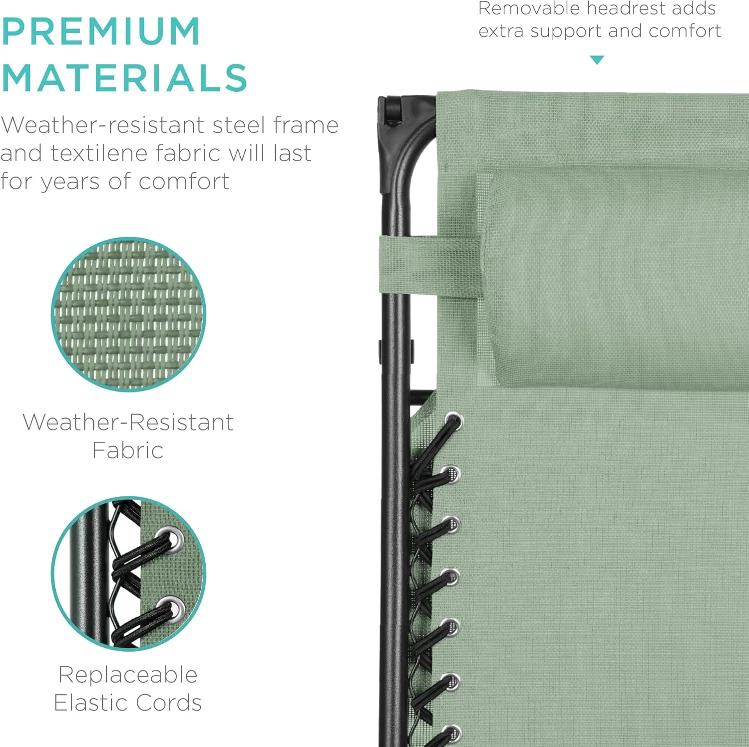 Best Choice Products Folding Zero Gravity Outdoor Recliner Patio Lounge Chair w/Adjustable Canopy Shade, Headrest, Side Accessory Tray, Textilene Mesh - Sage Green