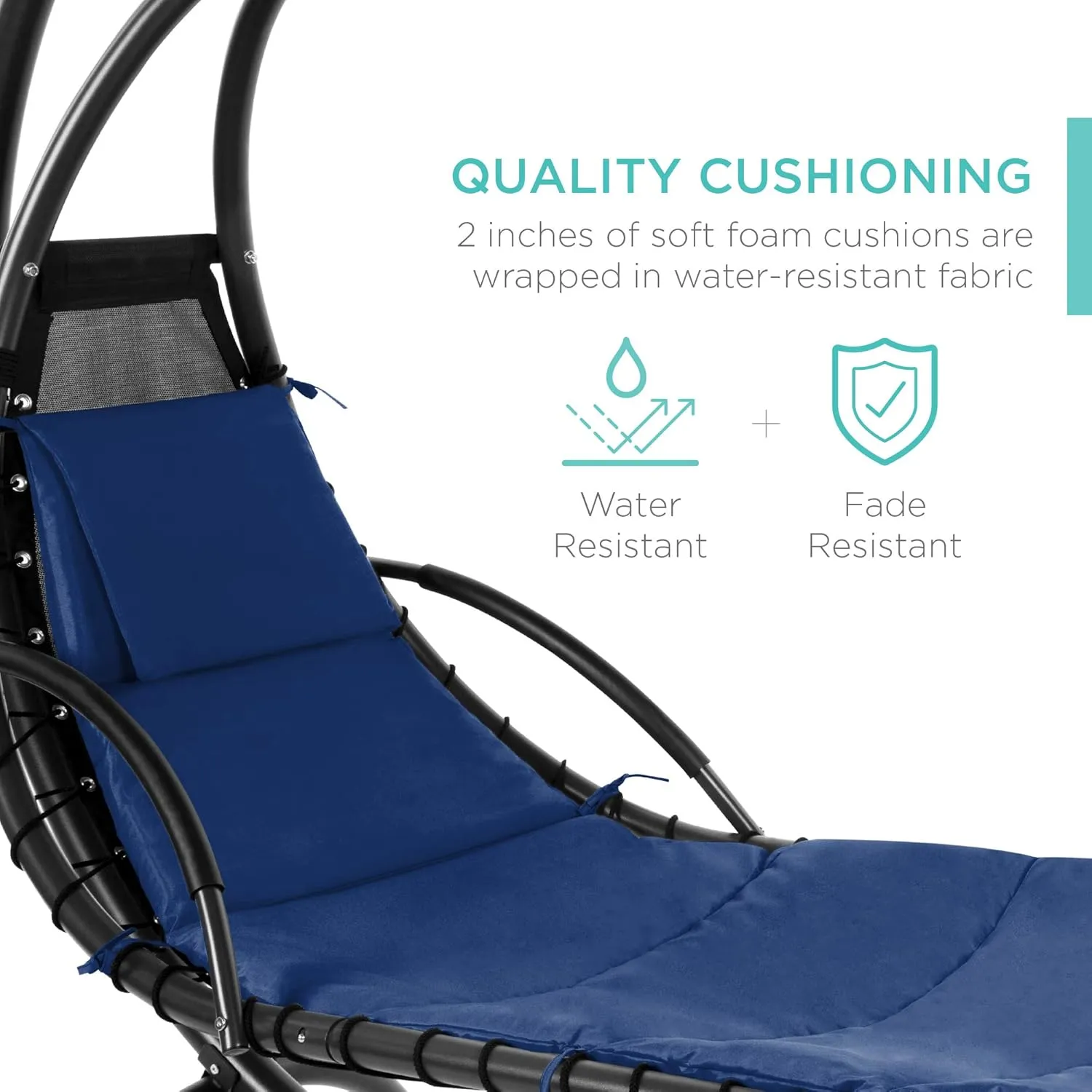 Best Choice Products Outdoor Hanging Curved Steel Chaise Lounge Chair Swing w/Built-in Pillow and Removable Canopy - Navy Blue