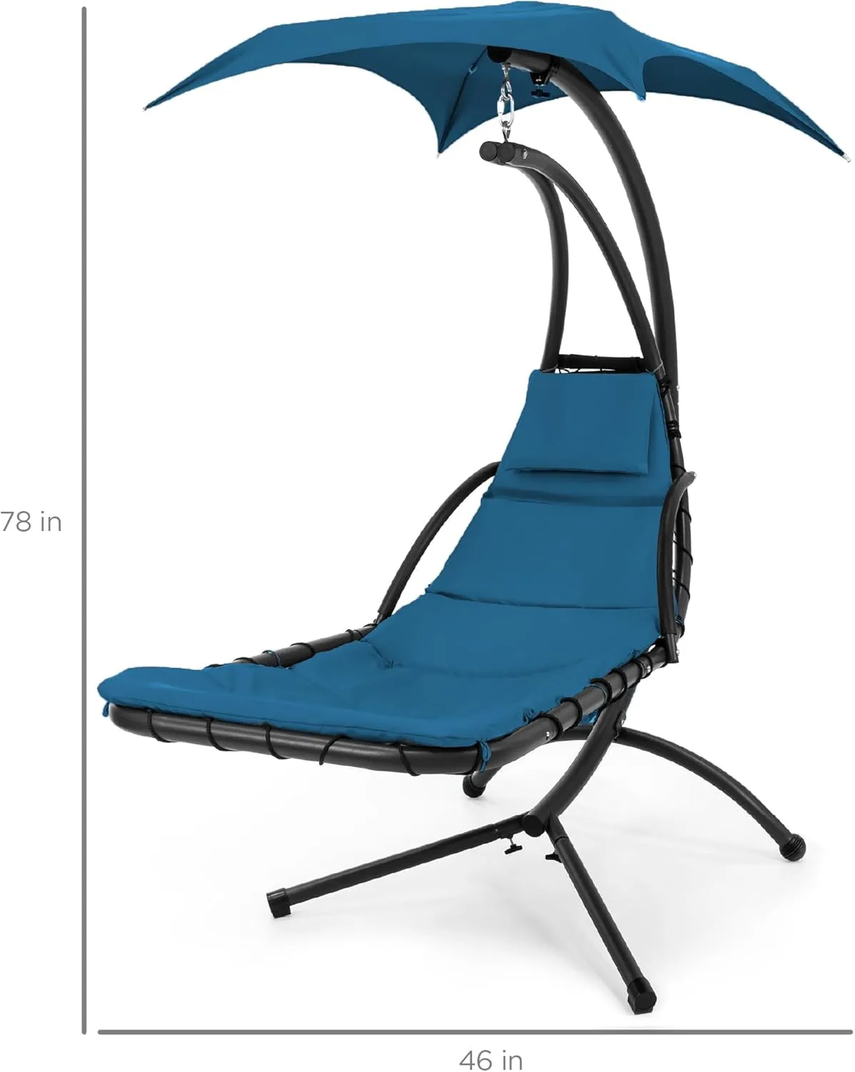 Best Choice Products Outdoor Hanging Curved Steel Chaise Lounge Chair Swing w/Built-in Pillow and Removable Canopy - Peacock Blue