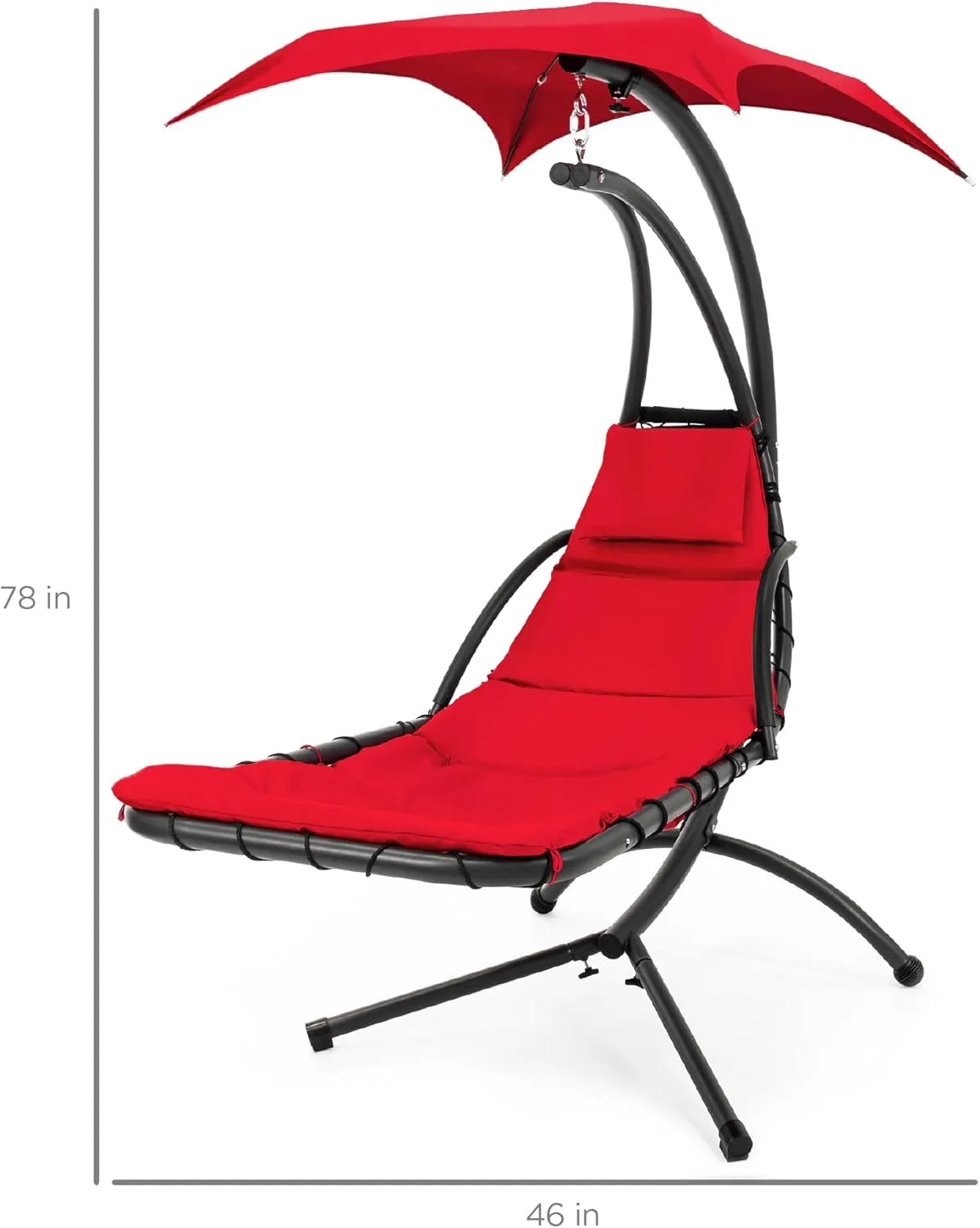 Best Choice Products Outdoor Hanging Curved Steel Chaise Lounge Chair Swing w/Built-in Pillow and Removable Canopy -Red