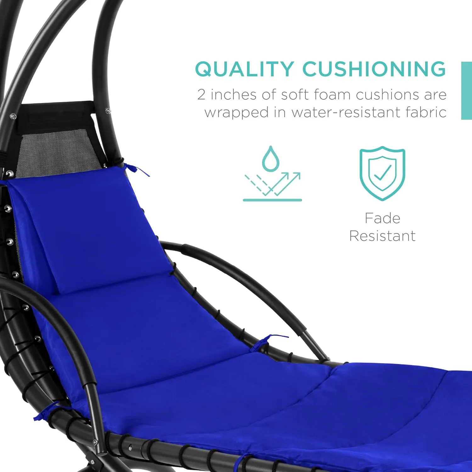 Best Choice Products Outdoor Hanging Curved Steel Chaise Lounge Chair Swing w/Built-in Pillow and Removable Canopy - Resort Blue