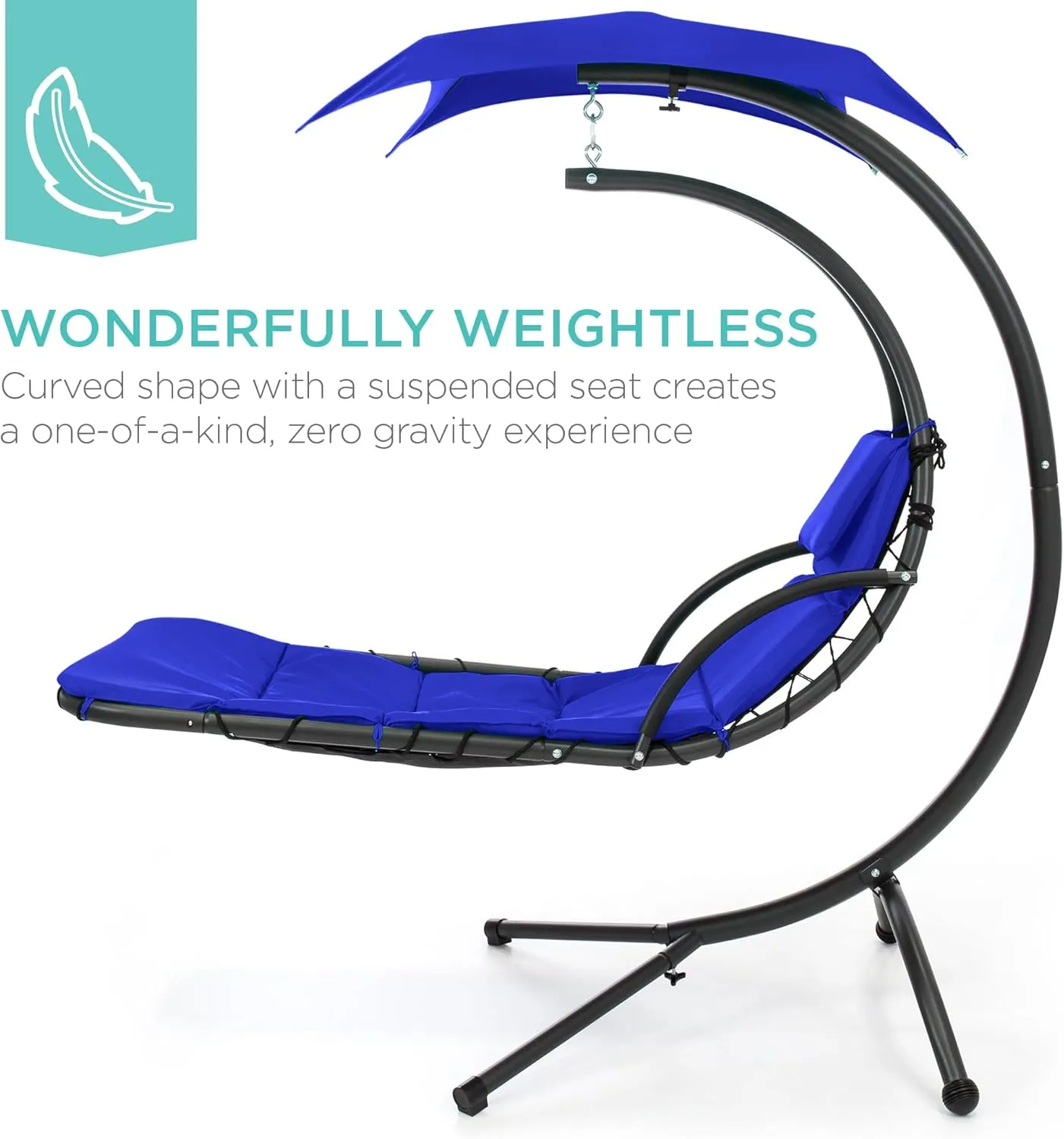 Best Choice Products Outdoor Hanging Curved Steel Chaise Lounge Chair Swing w/Built-in Pillow and Removable Canopy - Resort Blue