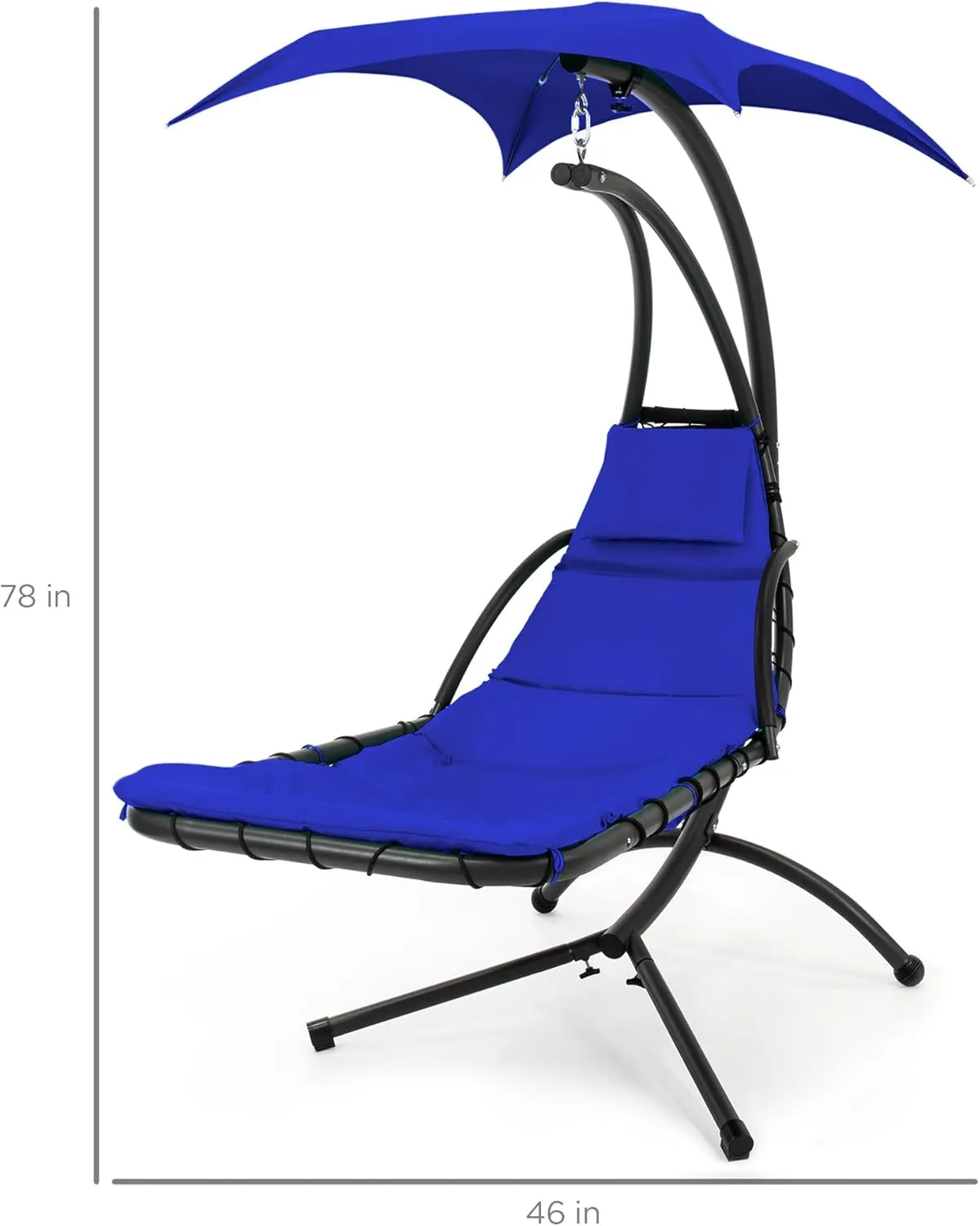 Best Choice Products Outdoor Hanging Curved Steel Chaise Lounge Chair Swing w/Built-in Pillow and Removable Canopy - Resort Blue