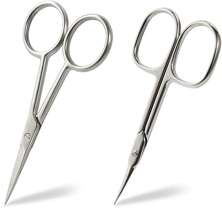 BEZOX Small Scissors 2 PCS Set - Nail Cuticle Scissors/Manicure Scissors Kit - Straight and Curved Blade Beauty Scissor for Beard/Mustache, Nose Hair, Ear Hair, Eyelashes and Eyebrow Trimming