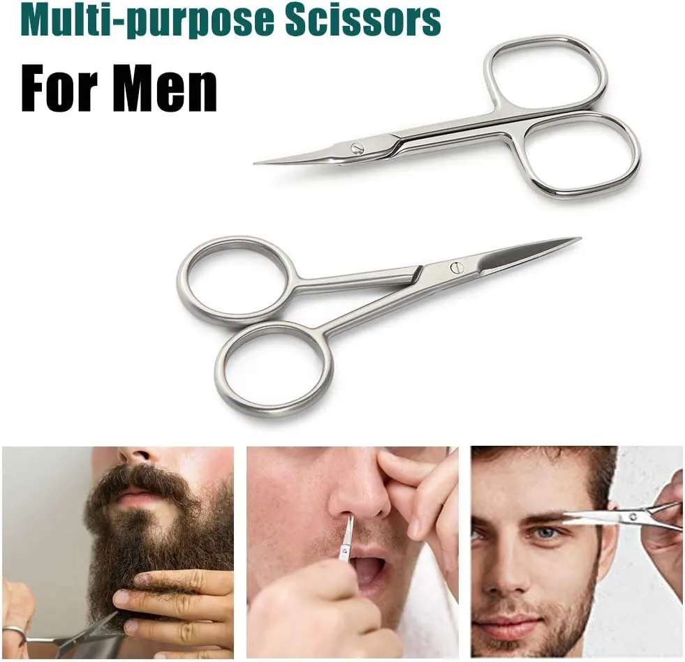 BEZOX Small Scissors 2 PCS Set - Nail Cuticle Scissors/Manicure Scissors Kit - Straight and Curved Blade Beauty Scissor for Beard/Mustache, Nose Hair, Ear Hair, Eyelashes and Eyebrow Trimming