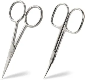 BEZOX Small Scissors 2 PCS Set - Nail Cuticle Scissors/Manicure Scissors Kit - Straight and Curved Blade Beauty Scissor for Beard/Mustache, Nose Hair, Ear Hair, Eyelashes and Eyebrow Trimming