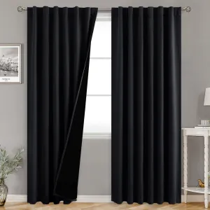 BGment Full Blackout Curtains with Thermal Insulation Liner Curtains 84 Inches Long, Rod Pocket and Back Tab Double Layer Room Darkening Window Curtain for Bedroom(52 x 84 Inch, 2 Panels, Black)