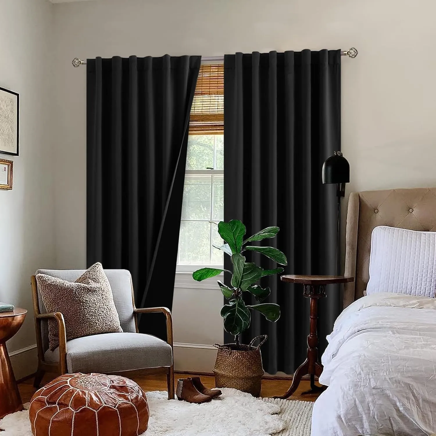 BGment Full Blackout Curtains with Thermal Insulation Liner Curtains 84 Inches Long, Rod Pocket and Back Tab Double Layer Room Darkening Window Curtain for Bedroom(52 x 84 Inch, 2 Panels, Black)