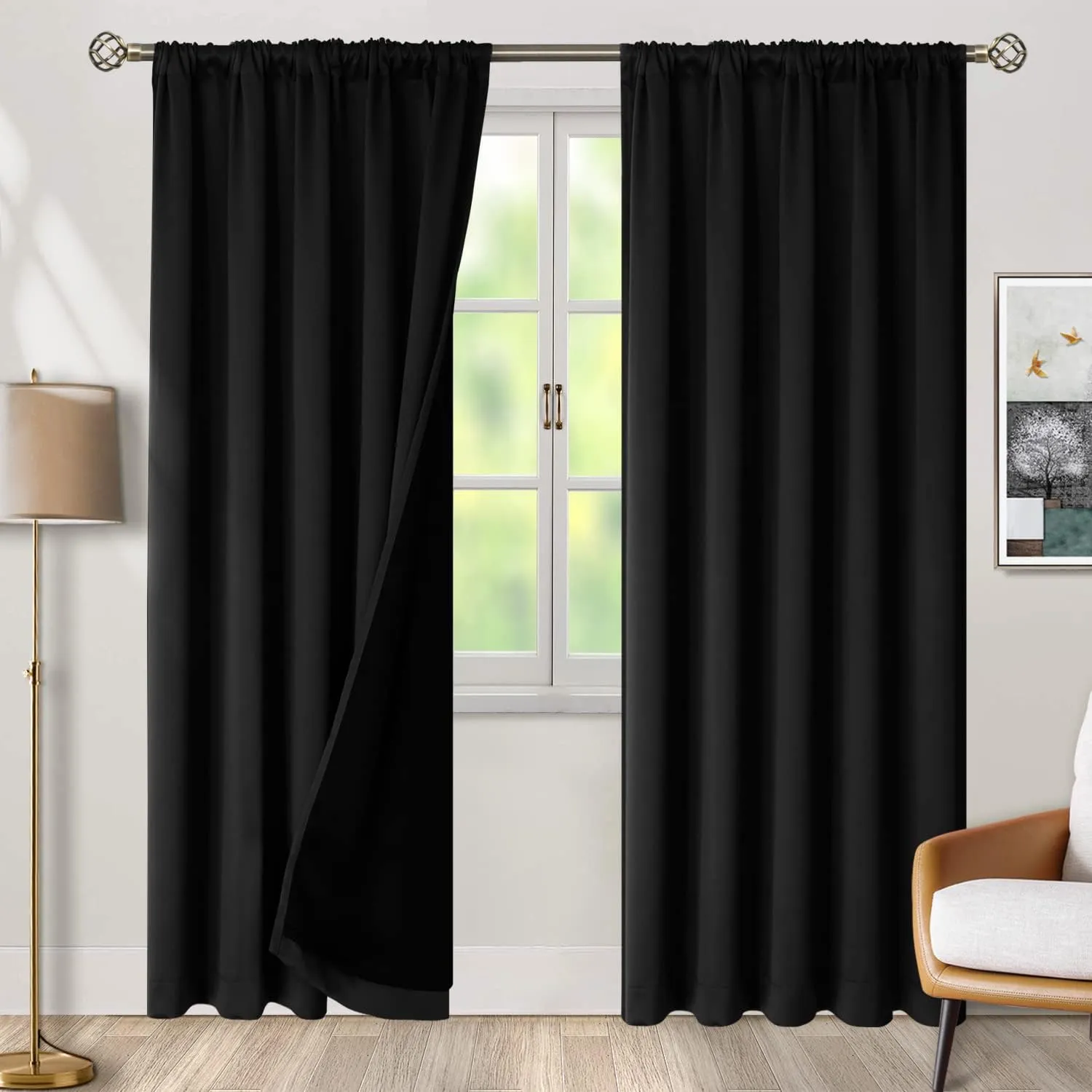 BGment Full Blackout Curtains with Thermal Insulation Liner Curtains 84 Inches Long, Rod Pocket and Back Tab Double Layer Room Darkening Window Curtain for Bedroom(52 x 84 Inch, 2 Panels, Black)