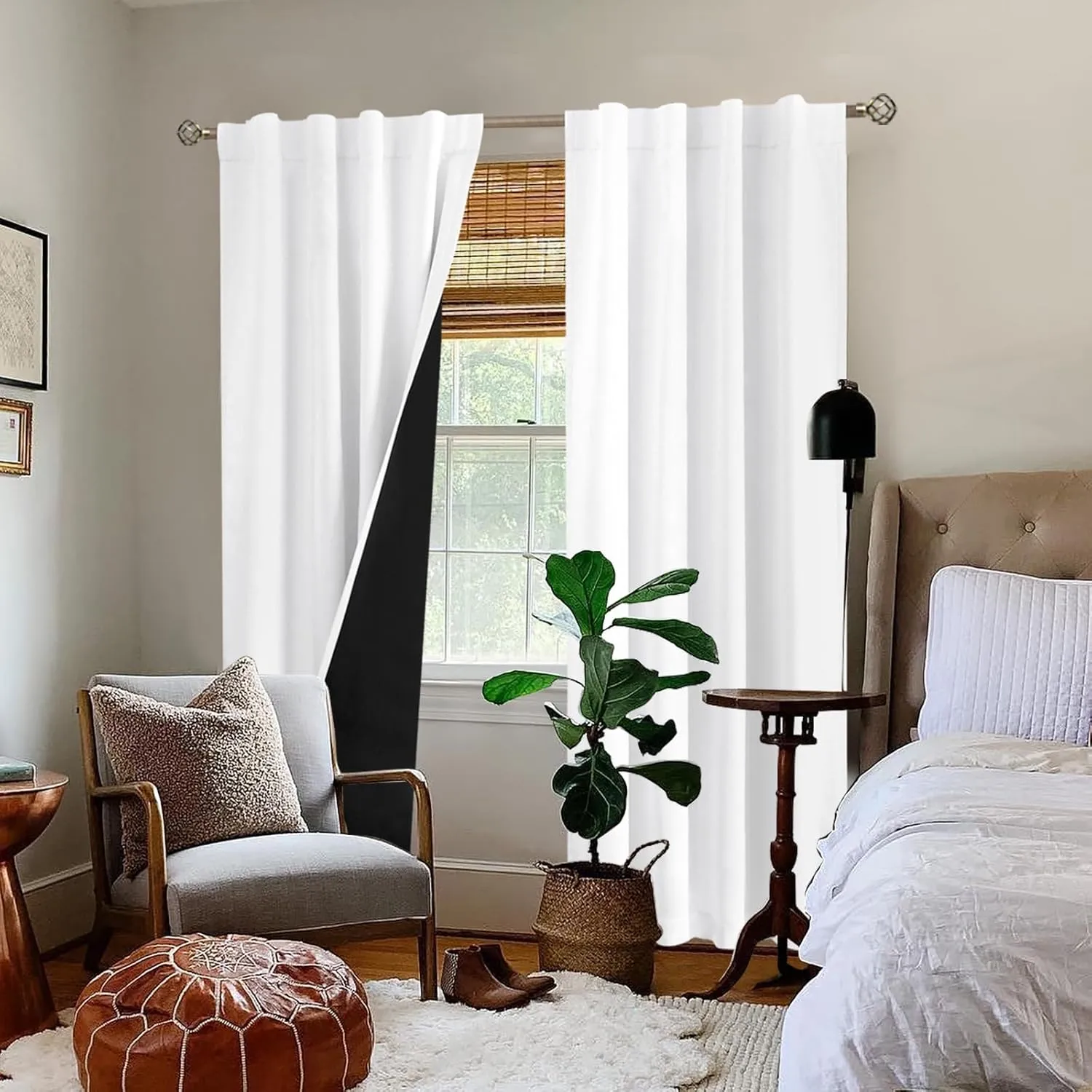 BGment Pure White 100% Blackout Curtains for Bedroom, Black Out Living Room 84 inch Panels with Thermal Liner, Rod Pocket and Back Tab Double Layer Room Darkening Drapes, 2 Panels, Each 38 x 84 Inch