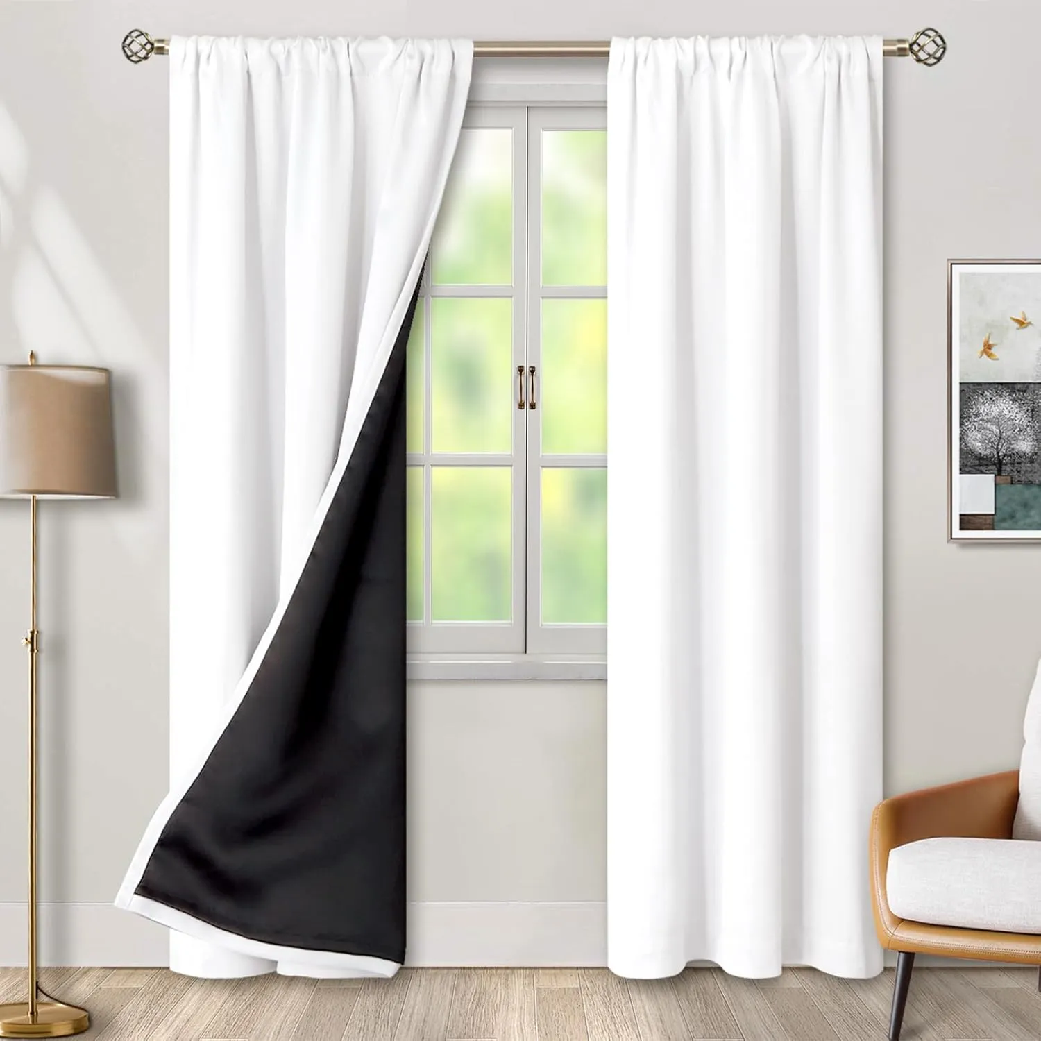 BGment Pure White 100% Blackout Curtains for Bedroom, Black Out Living Room 84 inch Panels with Thermal Liner, Rod Pocket and Back Tab Double Layer Room Darkening Drapes, 2 Panels, Each 38 x 84 Inch