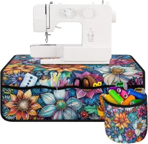 Big Floral Premium Sewing Machine Pad with Pocket - Anti-Slip Noise Reduction Mat for Sewing Machine Fits Sewing Machine Tables and Sewing Tables